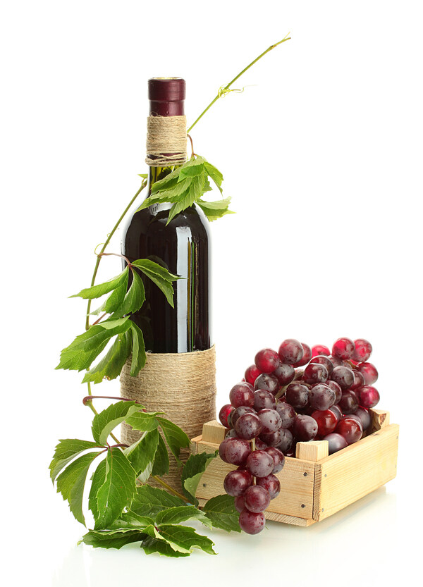 葡萄与酒瓶摄影图片