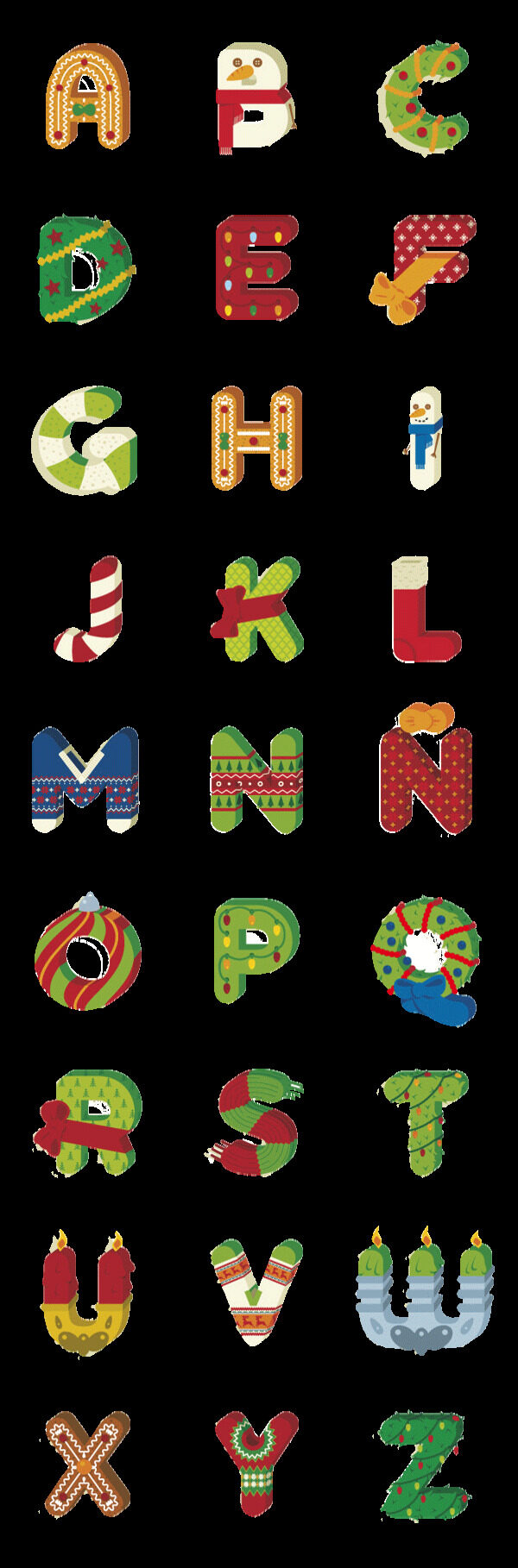 圣诞元素可爱创意字母设计图片
