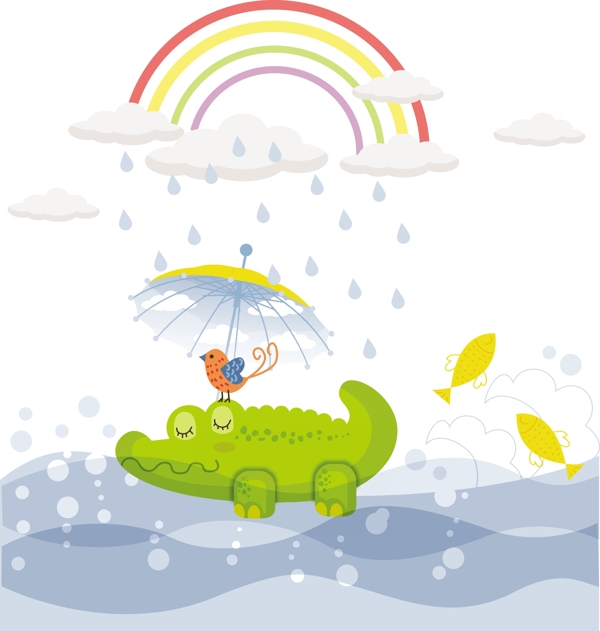 童趣绿色鳄鱼插画图片