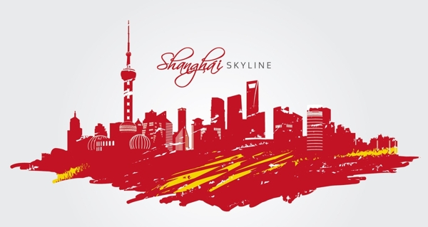 上海手绘彩色城市矢量图片