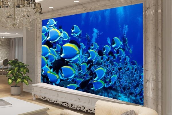 海洋海鱼背景墙效果图
