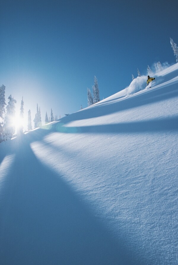 美丽雪景与滑雪运动员图片