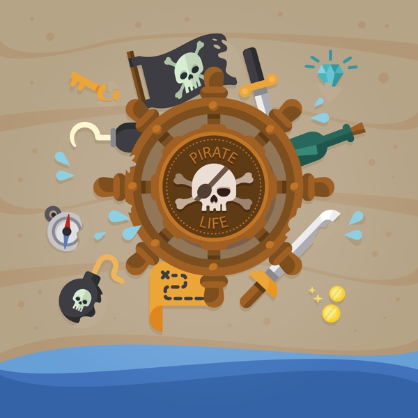 卡通船铊及海盗元素
