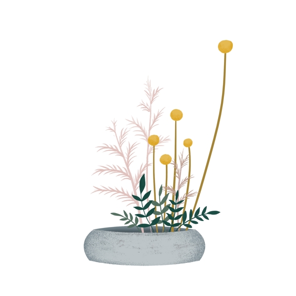 手绘花草植物插画盆栽文艺风绿植可商用元素