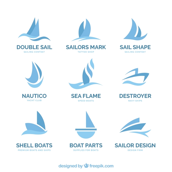 抽象风格蓝色船形标志logo