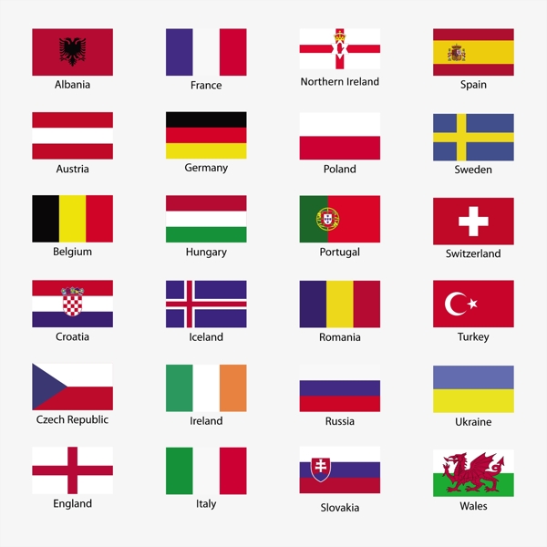 欧洲杯各国国旗矢量素材