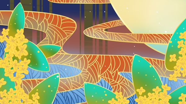 流光溢彩彩绘桂花植物背景设计