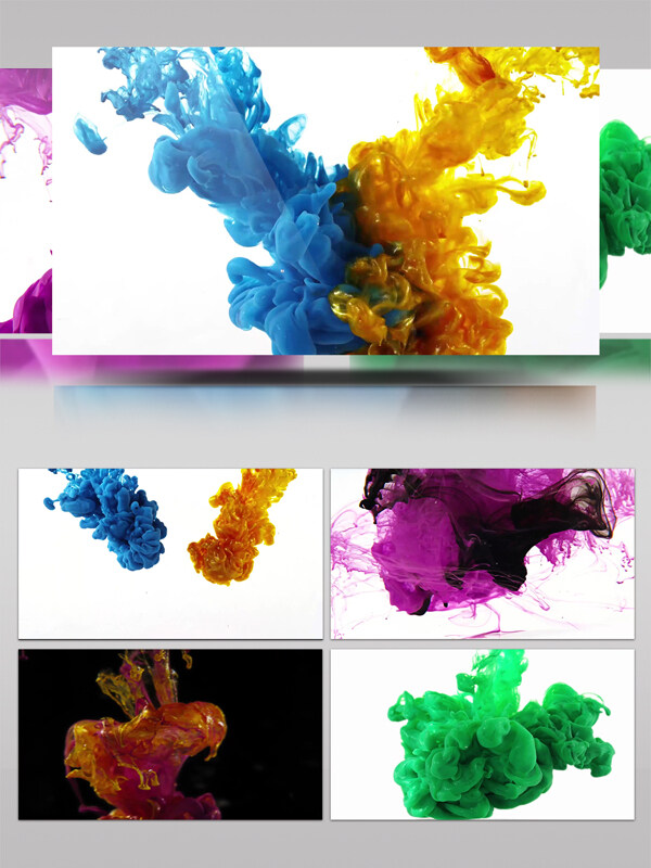 4K唯美艺术颜色碰撞液体水韵水墨合成特效