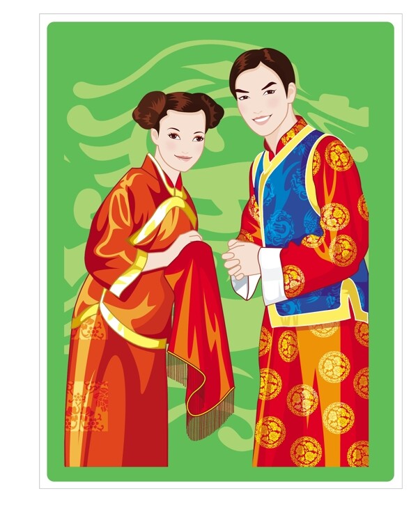 中国传统新婚夫妇AI矢量图13