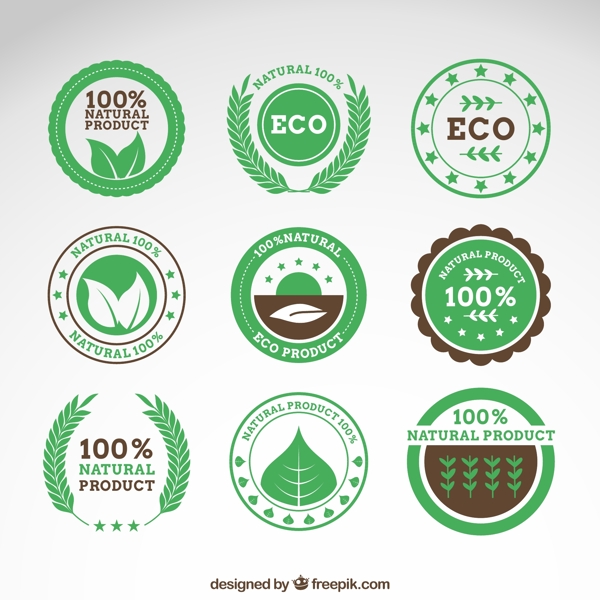 9款绿色纯天然产品标签矢量素材