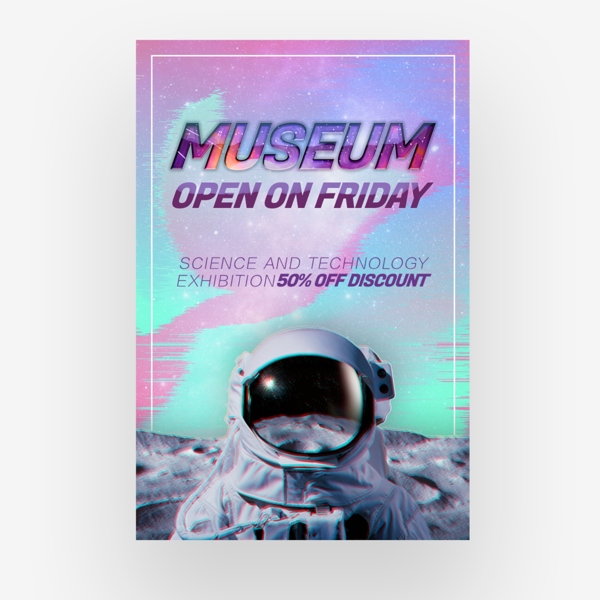 与博物馆的美丽的海报简单的字体在星期五太空宇航员打开