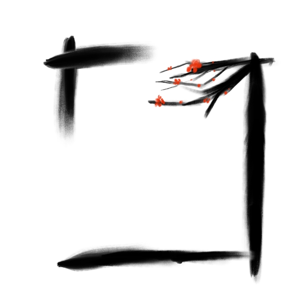 中国风手绘水墨边框红梅