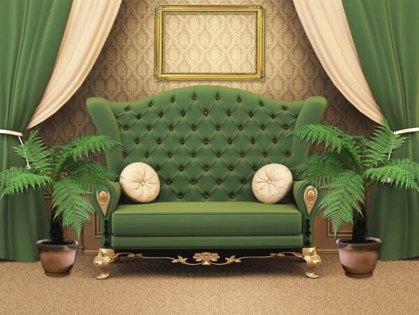 绿色欧式沙发图片