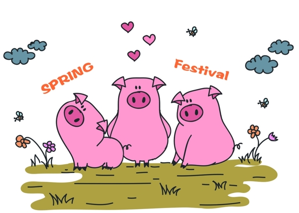 新年春节手绘卡通猪素材