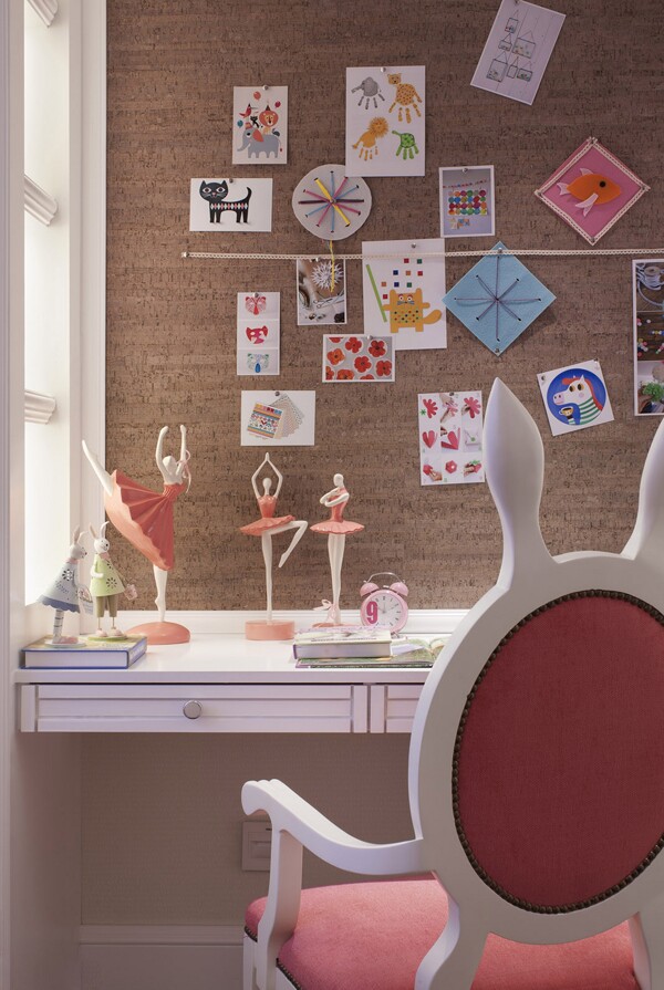 美式学生卧室桌子背景墙设计图