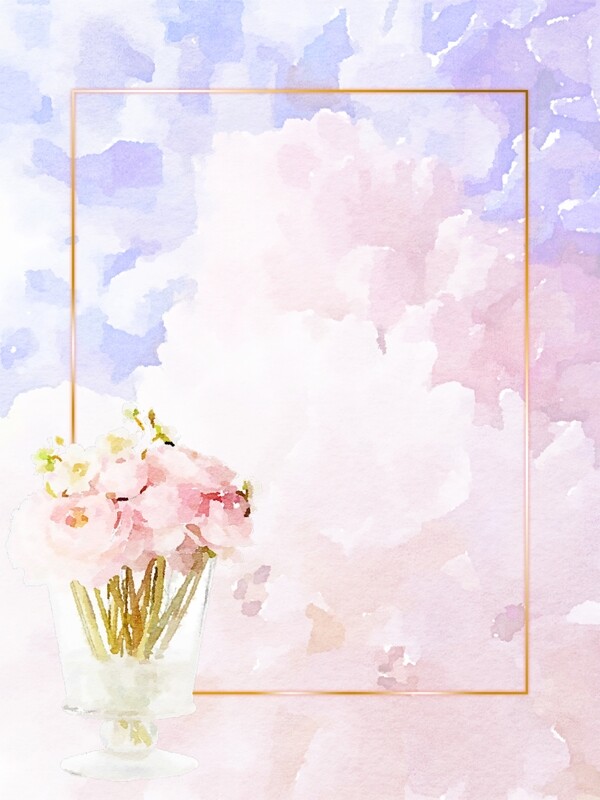 全原创水彩质感清新鲜花花瓶边框海报背景