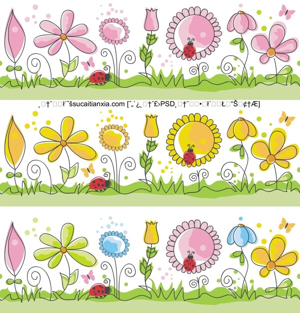 儿童彩绘花卉线稿矢量素材