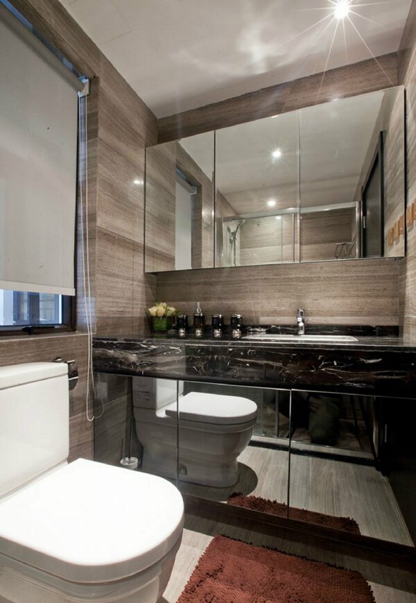 现代简约浴室深色瓷砖效果图
