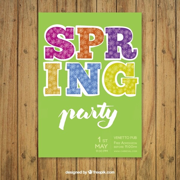 用彩色和华丽的字母画春天的派对海报