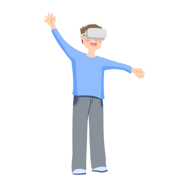 卡通带着VR眼镜的男孩