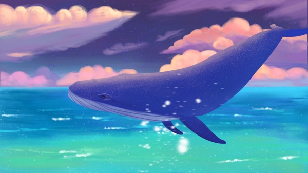 唯美治愈系大海与鲸鱼手绘插画