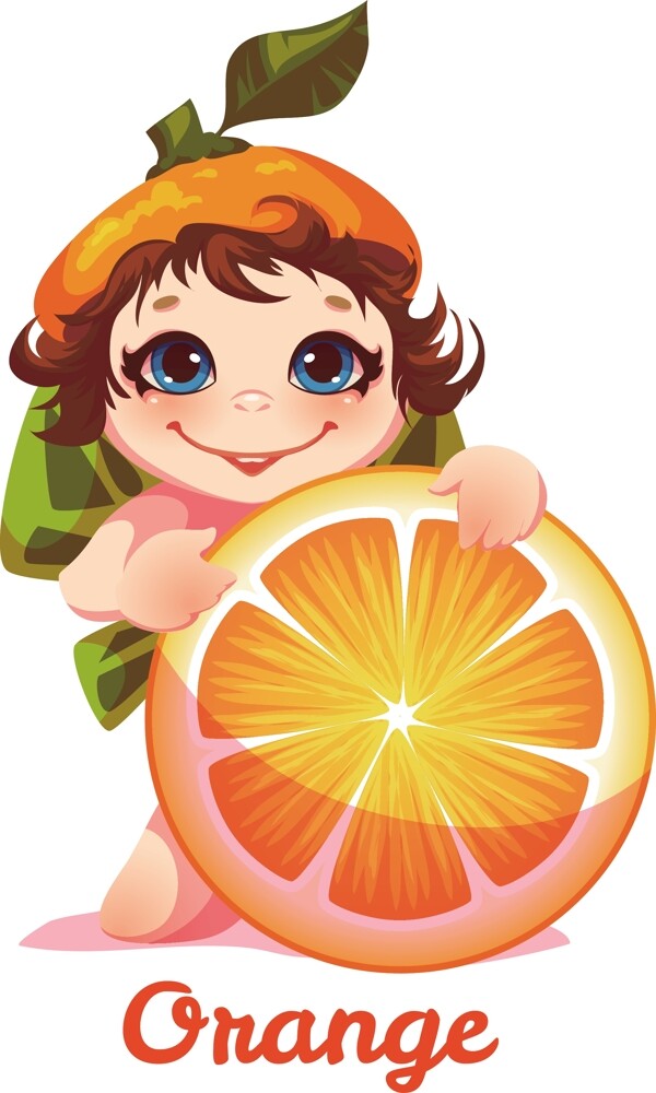 香橙小女孩卡通矢量素材