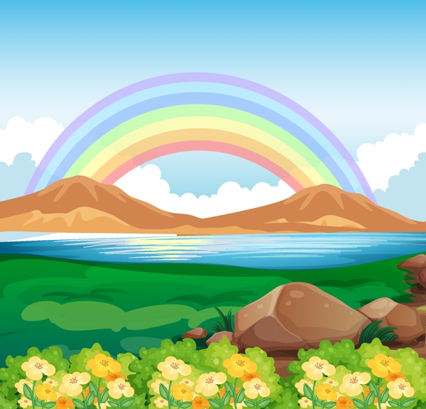 自然里的彩色彩虹插画