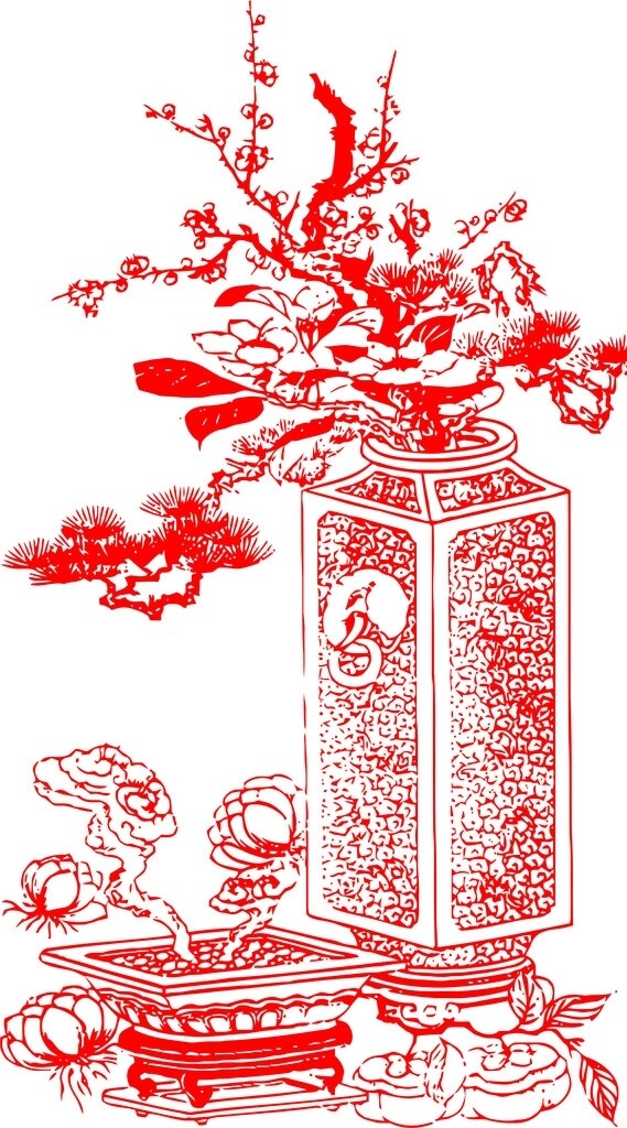 矢量植物盆景吉祥图案