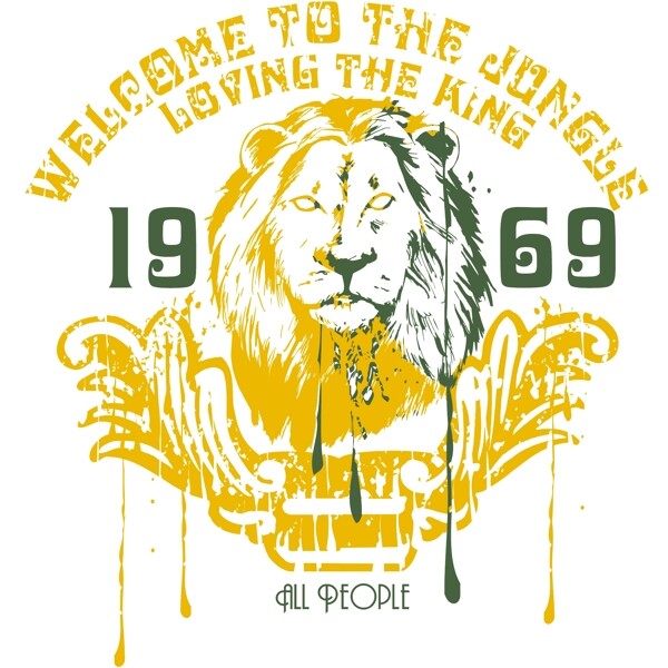 印花矢量图T恤图案徽章标记动物狮子免费素材