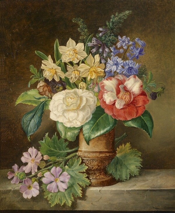 欧洲花瓶花卉油画