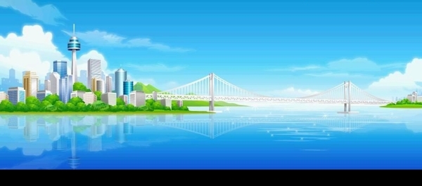 城市风光跨海大桥矢量图背景图片