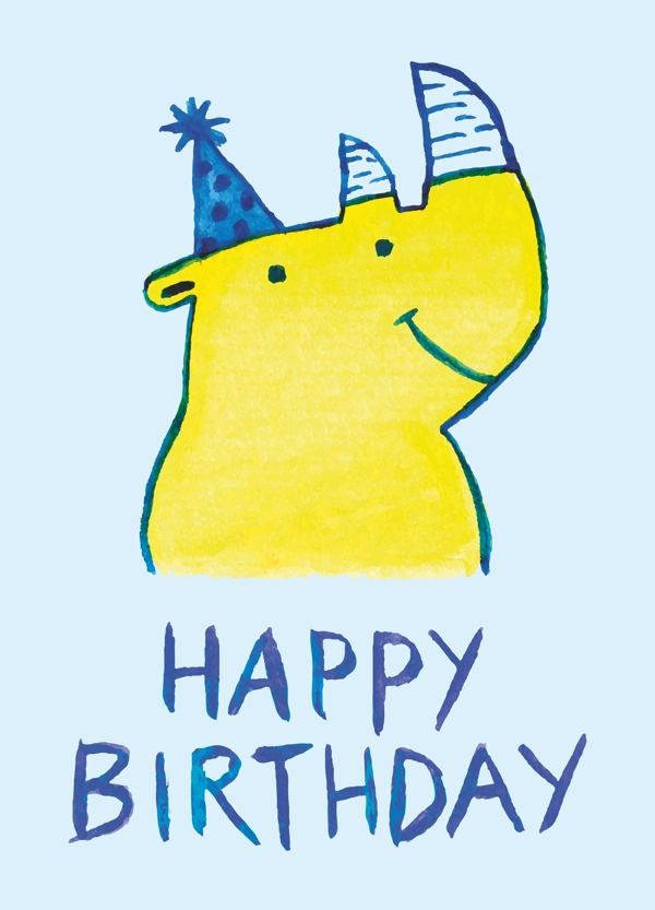 手工绘制的犀牛的生日卡片