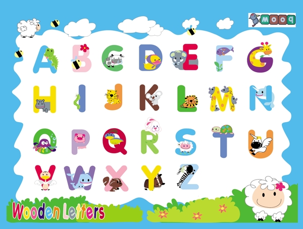 mooq動物英文字母磁石板图片