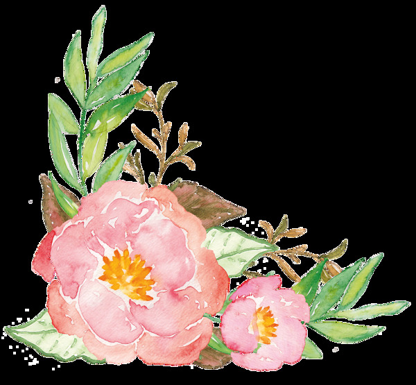 手绘两朵红花花草装饰素材