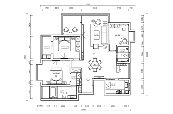 三居室户型CAD平面布置方案
