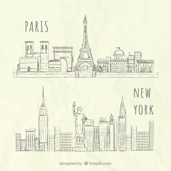 粗略的纽约和巴黎天际线