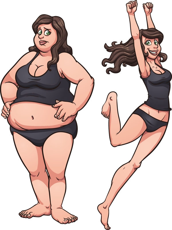 胖瘦女人对比插画