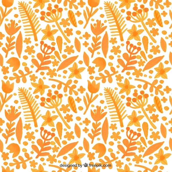 橙色水彩花朵无缝背景矢量图