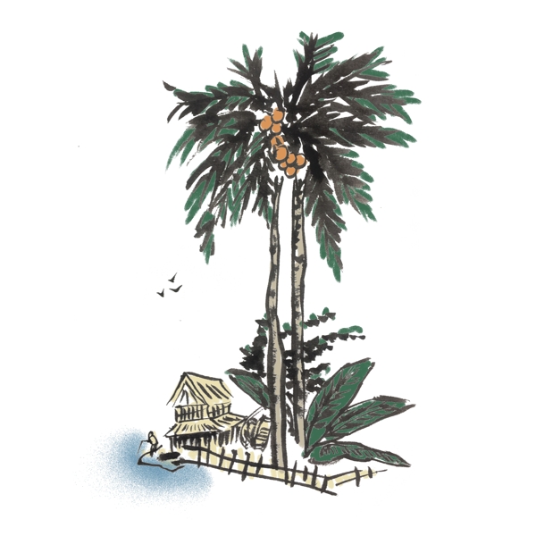 夏天椰子树水墨手绘插画