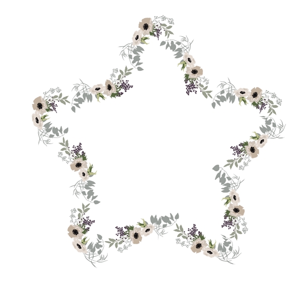 矢量卡通扁平化白色花朵星星边框
