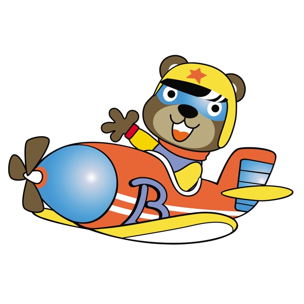 小熊开直升机可爱卡通素材