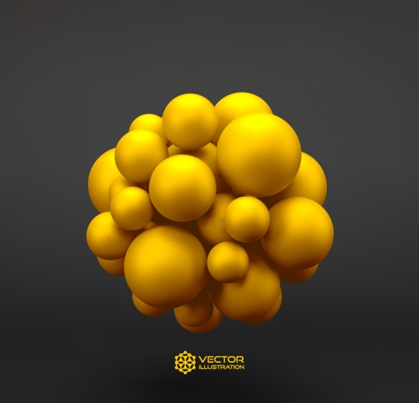 黄色三维分子球矢量素材