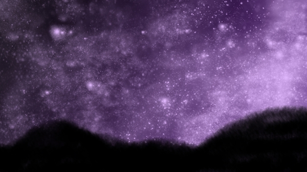 夜晚黑色山峰紫色星空卡通背景