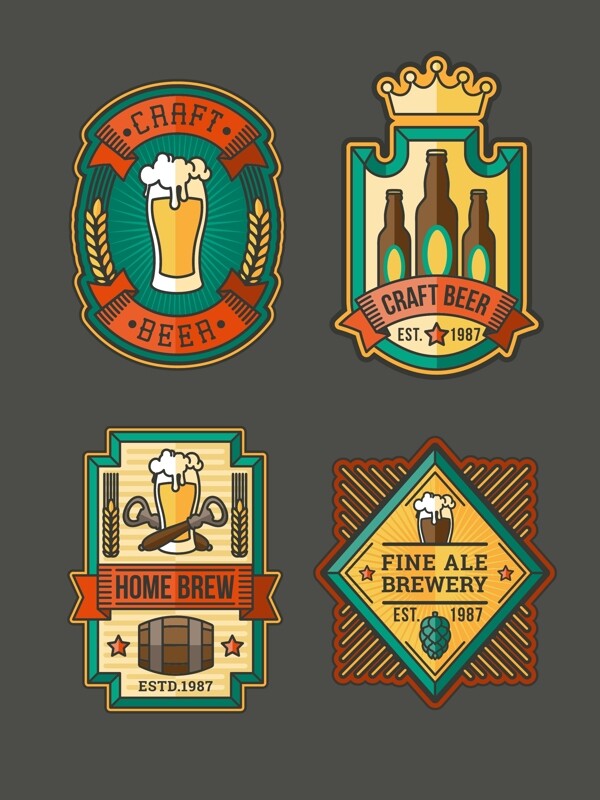 四个复古啤酒商标标志