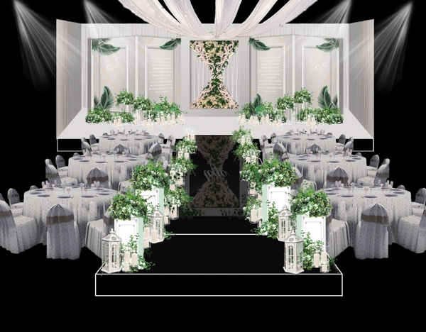 灰色现代白绿西式婚礼设计效果图