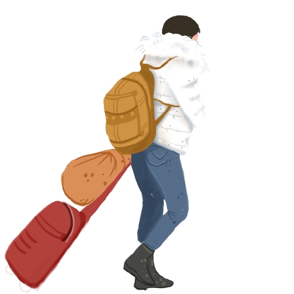 拉着行李回家的女人人物设计
