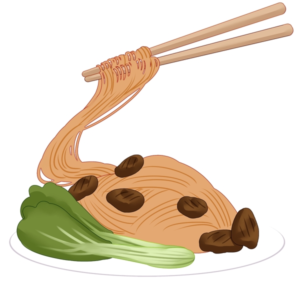 筷子夹起面条插画