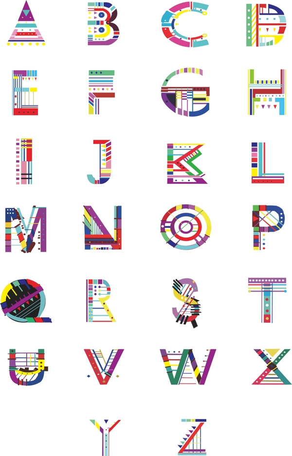 彩色几何线条数码赛克拼贴英文字母