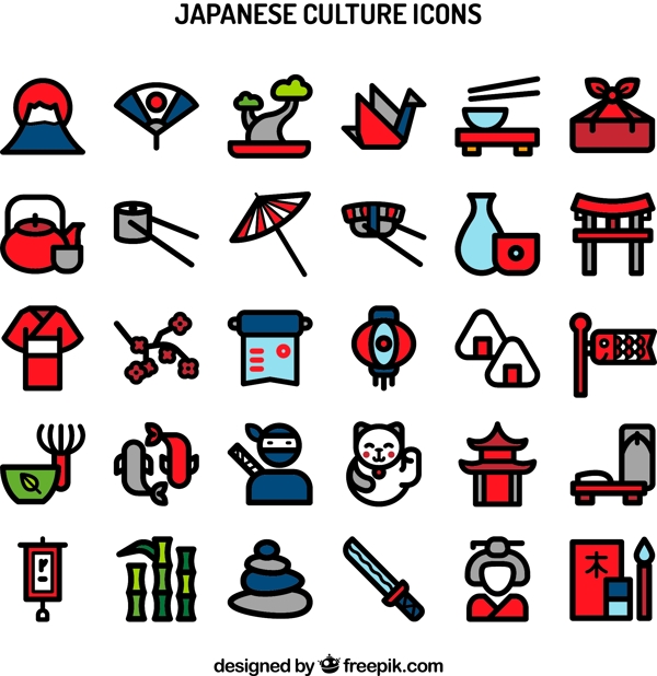 30款创意日本文化图标矢量素材