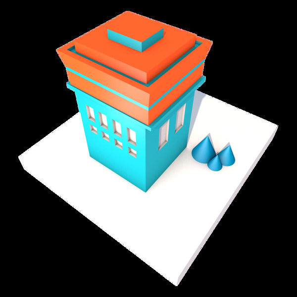 2.5d蓝色橘色立体房屋造型创意建筑素材